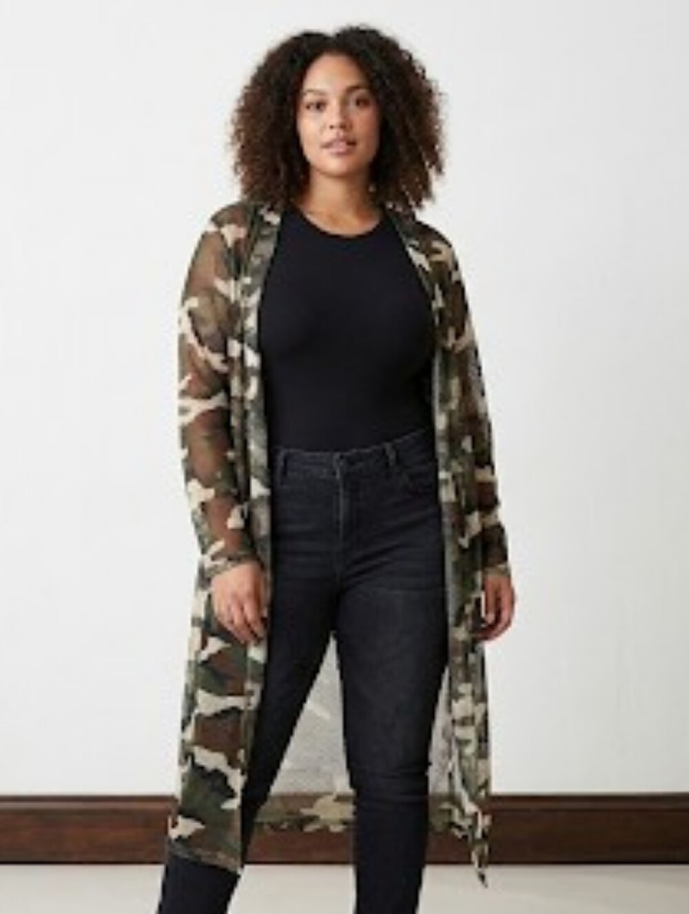 Long Mesh Camo Duster Cardigan